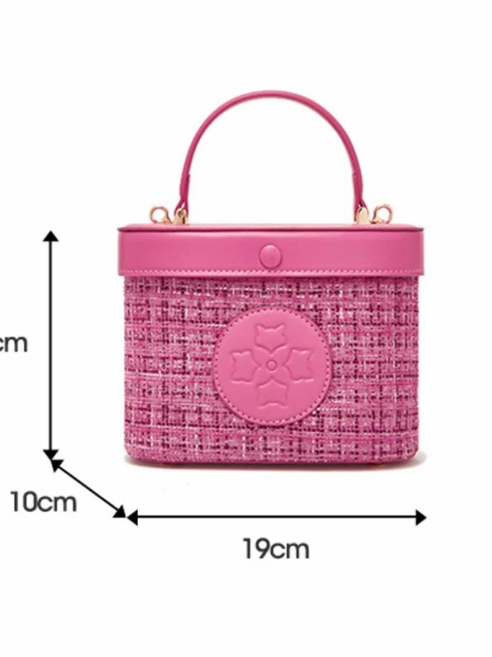 Pink Tweed Top-Handle Cosmetic Case with Embossed Detail